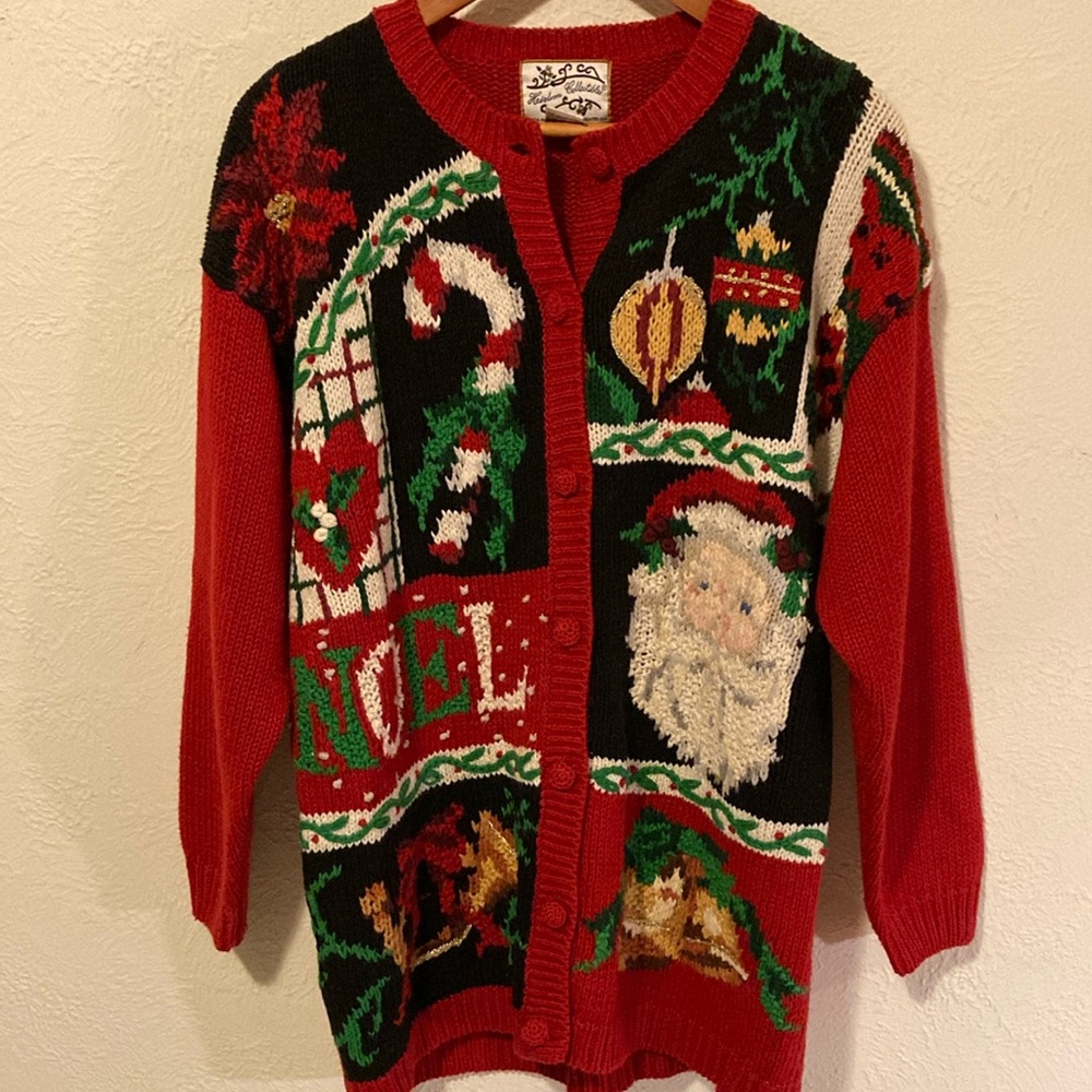 Ugly Christmas button up sweater size medium extra long . Vintage